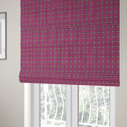 Ketu Collection Of Woven Chenille Checked Tartan Fuchsia Pink Colour Furnishing Fabrics CTR-128 - Roman Blinds