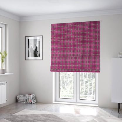 Ketu Collection Of Woven Chenille Checked Tartan Fuchsia Pink Colour Furnishing Fabrics CTR-128 - Roman Blinds