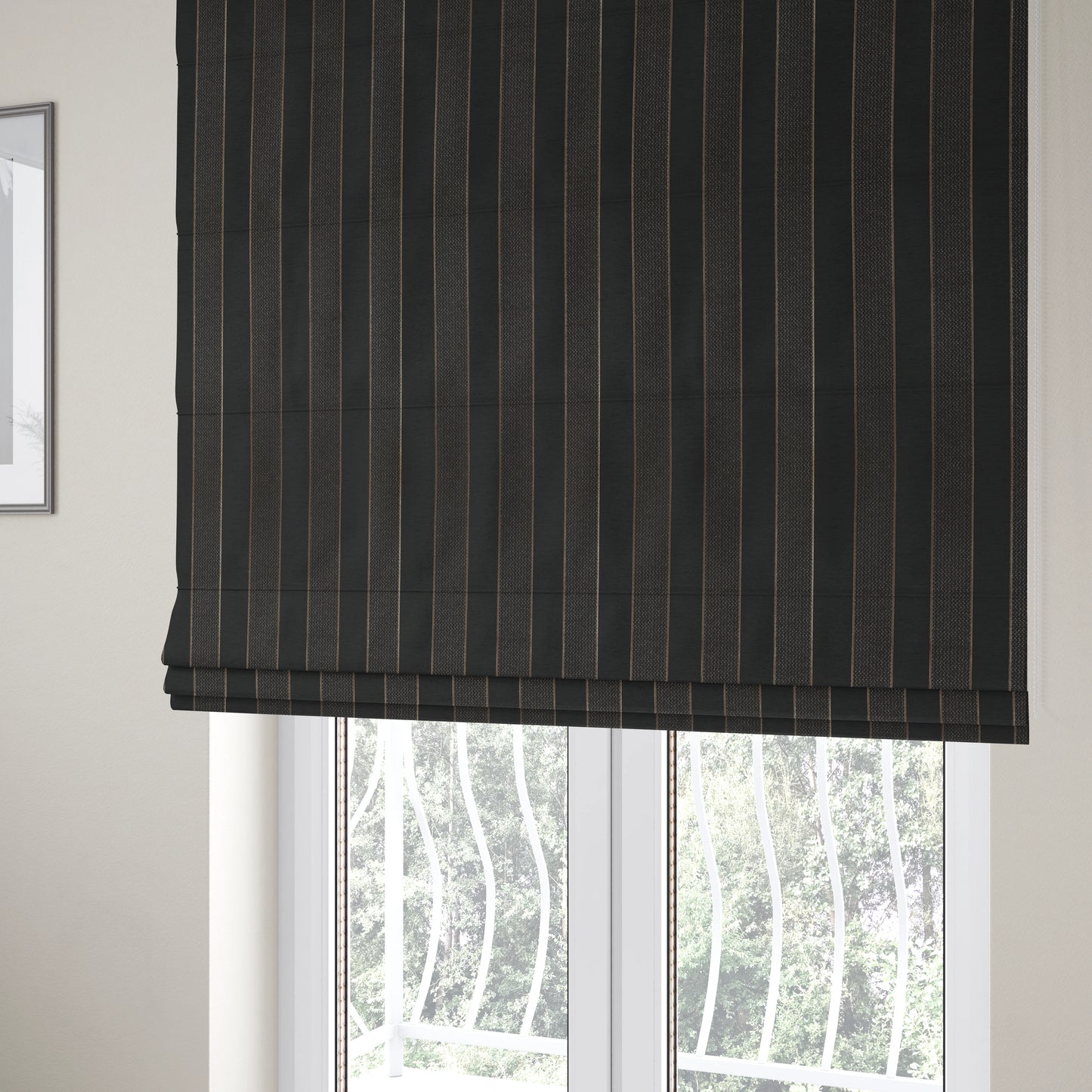 Ayon Striped Pattern Black Gold Coloured With Shine Furnishing Fabric CTR-1280 - Roman Blinds