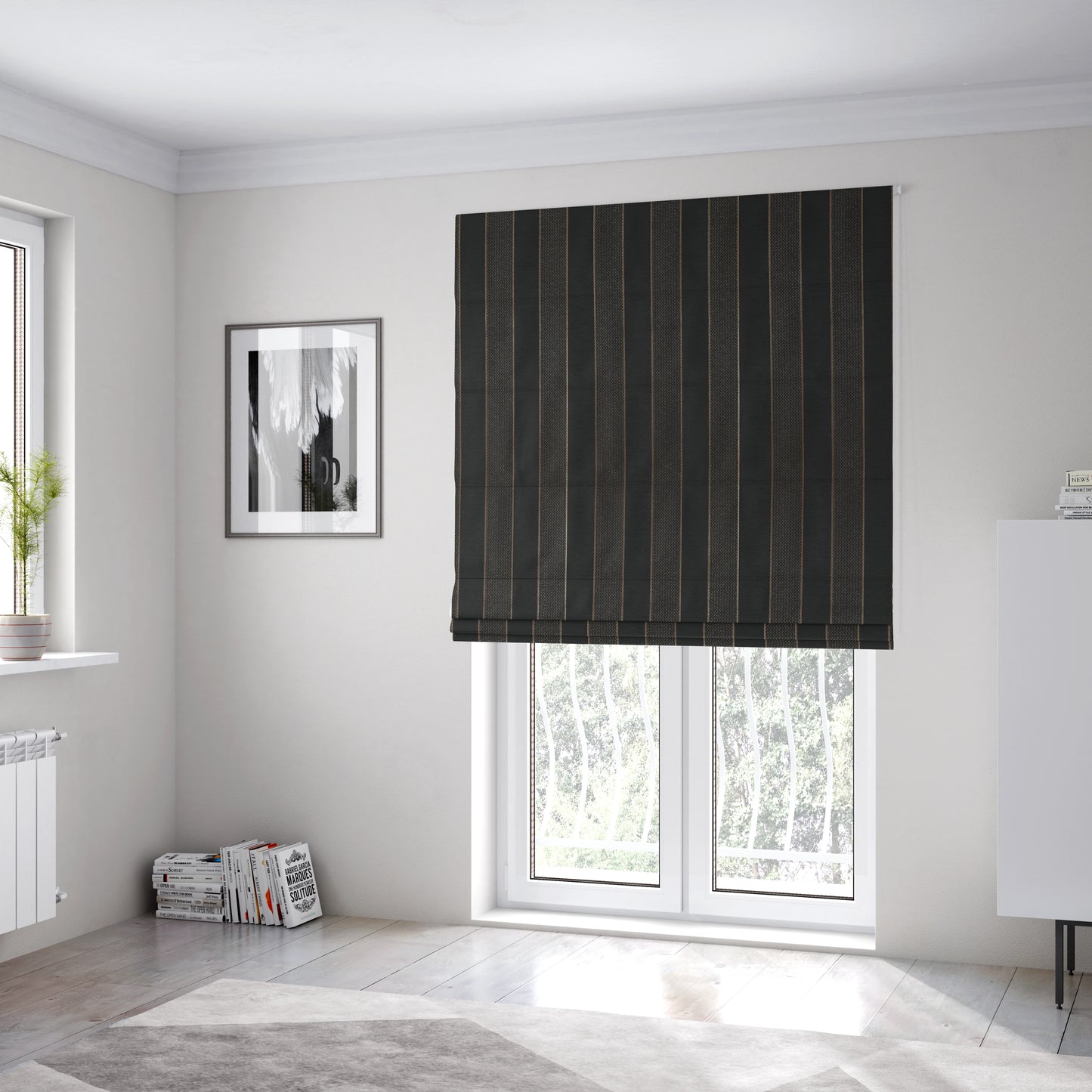 Ayon Striped Pattern Black Gold Coloured With Shine Furnishing Fabric CTR-1280 - Roman Blinds