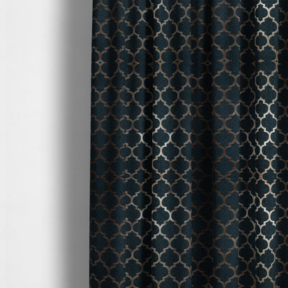 Ayon Damask Pattern Blue Gold Coloured With Shine Furnishing Fabric CTR-1281 - Made To Measure Curtains