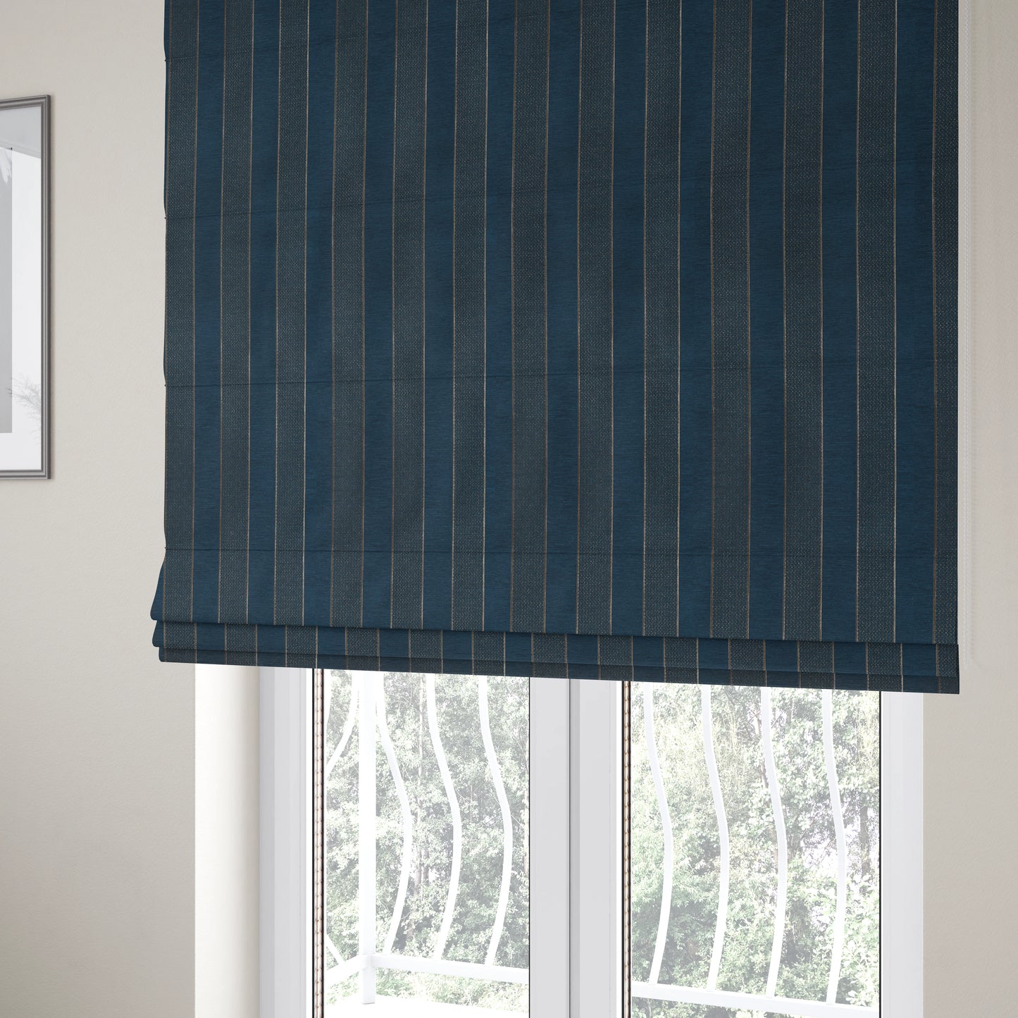 Ayon Striped Pattern Blue Gold Coloured With Shine Furnishing Fabric CTR-1283 - Roman Blinds