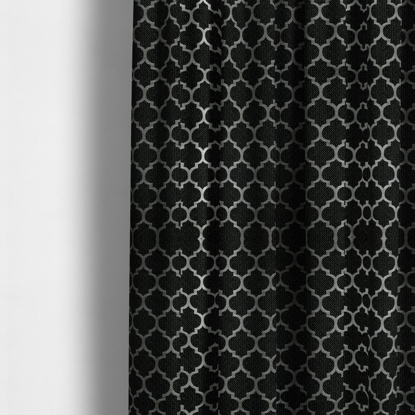 Ayon Damask Pattern Black Silver Coloured With Shine Furnishing Fabric CTR-1284 - Made To Measure Curtains