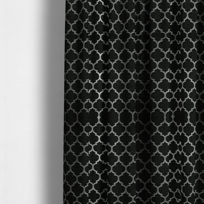 Ayon Damask Pattern Black Silver Coloured With Shine Furnishing Fabric CTR-1284 - Made To Measure Curtains