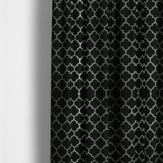 Ayon Damask Pattern Black Silver Coloured With Shine Furnishing Fabric CTR-1284 - Made To Measure Curtains