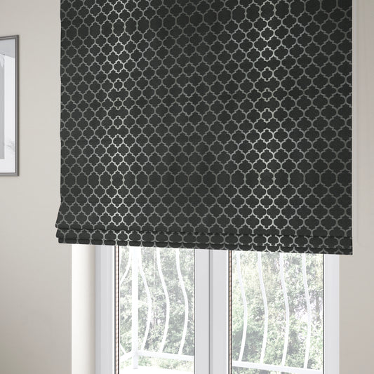 Ayon Damask Pattern Black Silver Coloured With Shine Furnishing Fabric CTR-1284 - Roman Blinds