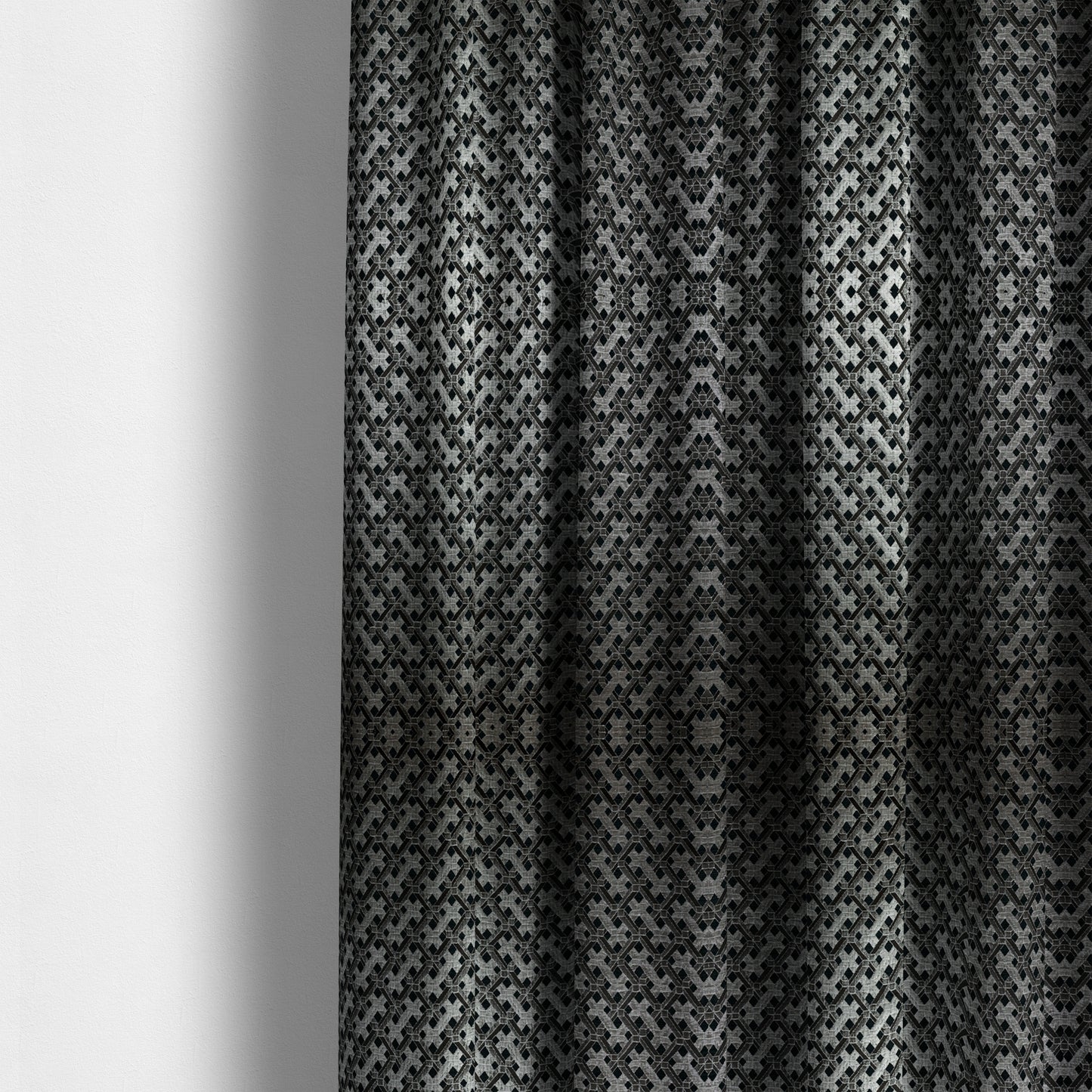 Ayon Geometric Pattern Black Silver Coloured With Shine Furnishing Fabric CTR-1285 - Made To Measure Curtains