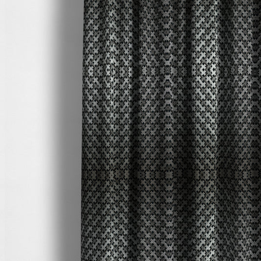 Ayon Geometric Pattern Black Silver Coloured With Shine Furnishing Fabric CTR-1285 - Made To Measure Curtains