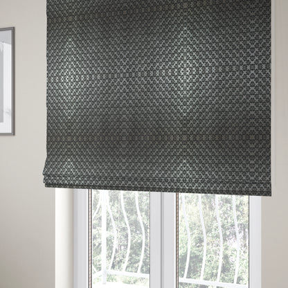 Ayon Geometric Pattern Black Silver Coloured With Shine Furnishing Fabric CTR-1285 - Roman Blinds