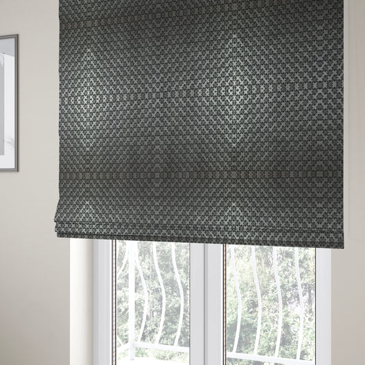 Ayon Geometric Pattern Black Silver Coloured With Shine Furnishing Fabric CTR-1285 - Roman Blinds