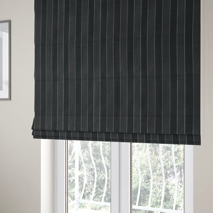 Ayon Stripe Pattern Black Silver Coloured With Shine Furnishing Fabric CTR-1286 - Roman Blinds