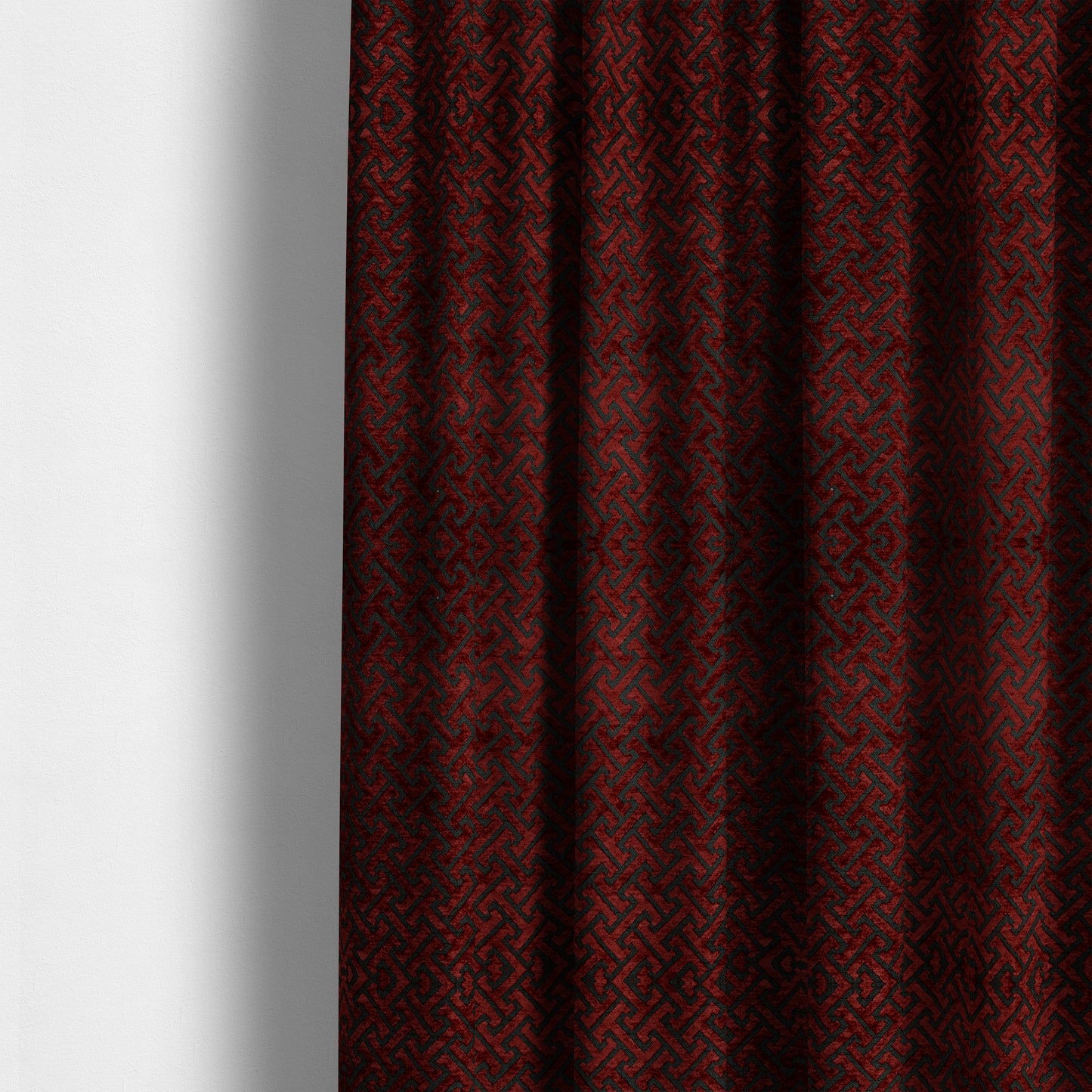 Napier Greek Key Geometric Pattern Red Chenille Upholstery Fabric CTR-1287 - Made To Measure Curtains