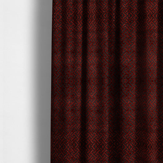 Napier Greek Key Geometric Pattern Red Chenille Upholstery Fabric CTR-1287 - Made To Measure Curtains