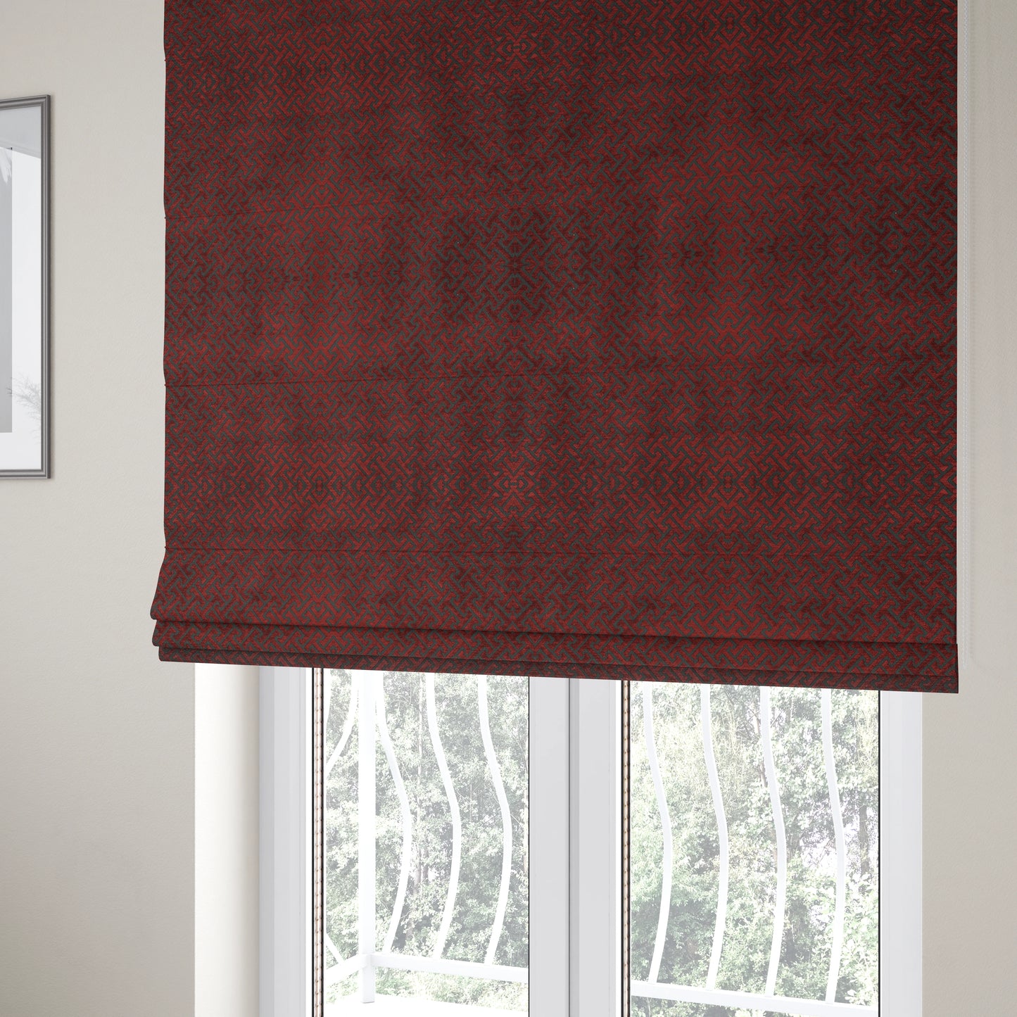 Napier Greek Key Geometric Pattern Red Chenille Upholstery Fabric CTR-1287 - Roman Blinds