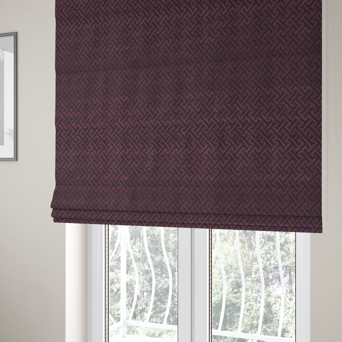 Napier Greek Key Geometric Pattern Purple Chenille Upholstery Fabric CTR-1288 - Roman Blinds