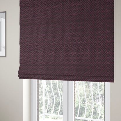 Napier Greek Key Geometric Pattern Purple Chenille Upholstery Fabric CTR-1288 - Roman Blinds