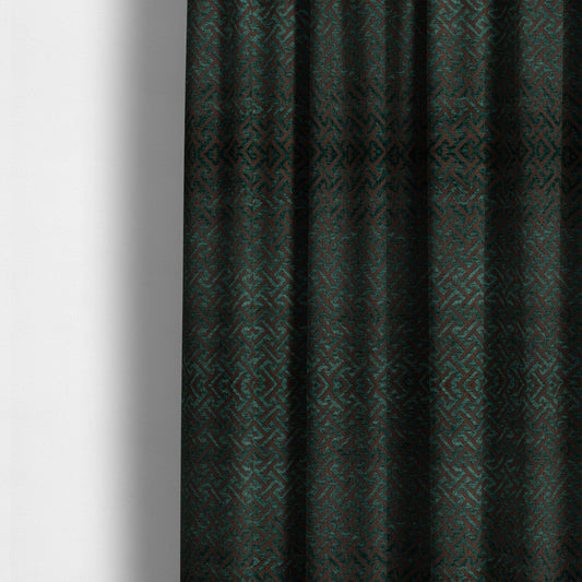 Napier Greek Key Geometric Pattern Teal Chenille Upholstery Fabric CTR-1289 - Made To Measure Curtains