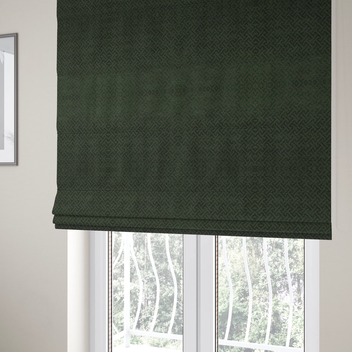 Napier Greek Key Geometric Pattern Green Chenille Upholstery Fabric CTR-1290 - Roman Blinds