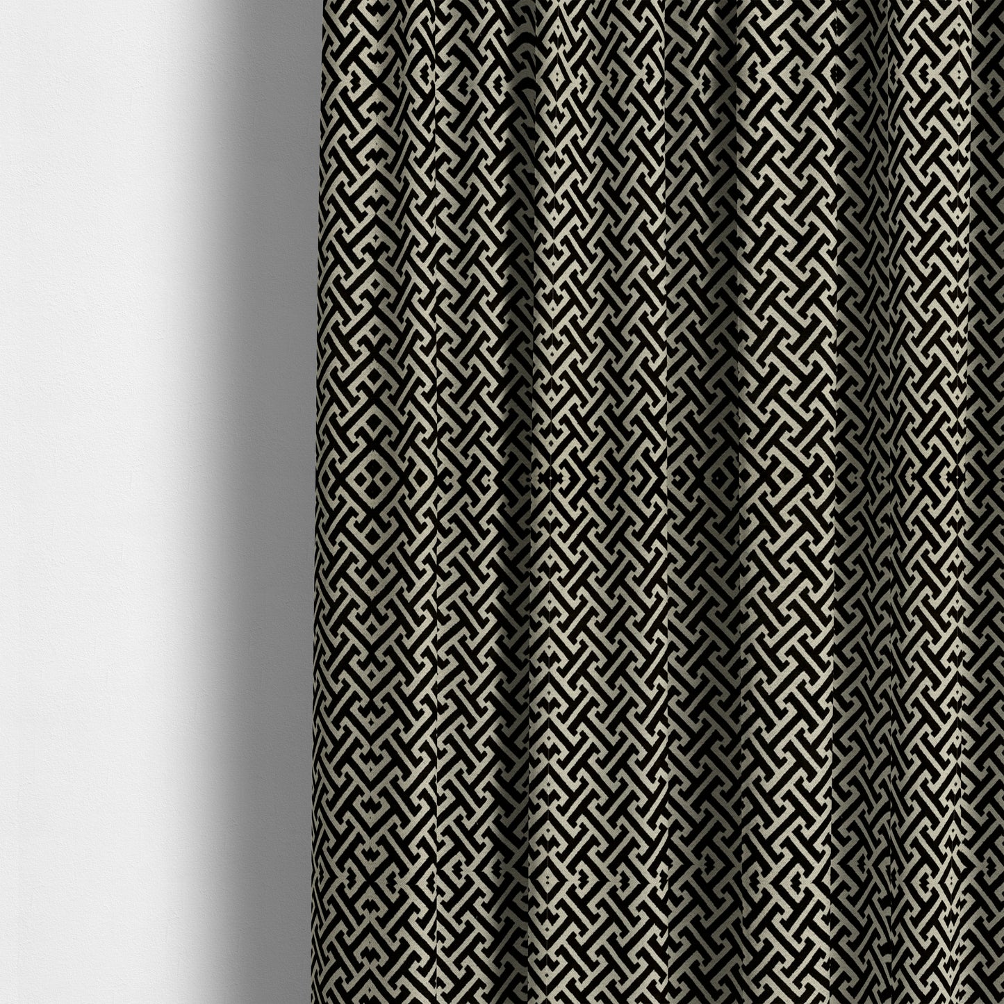 Napier Greek Key Geometric Pattern Black Chenille Upholstery Fabric CTR-1292 - Made To Measure Curtains