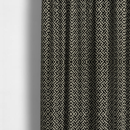 Napier Greek Key Geometric Pattern Black Chenille Upholstery Fabric CTR-1292 - Made To Measure Curtains