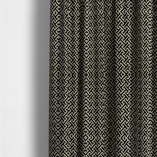 Napier Greek Key Geometric Pattern Black Chenille Upholstery Fabric CTR-1292 - Made To Measure Curtains