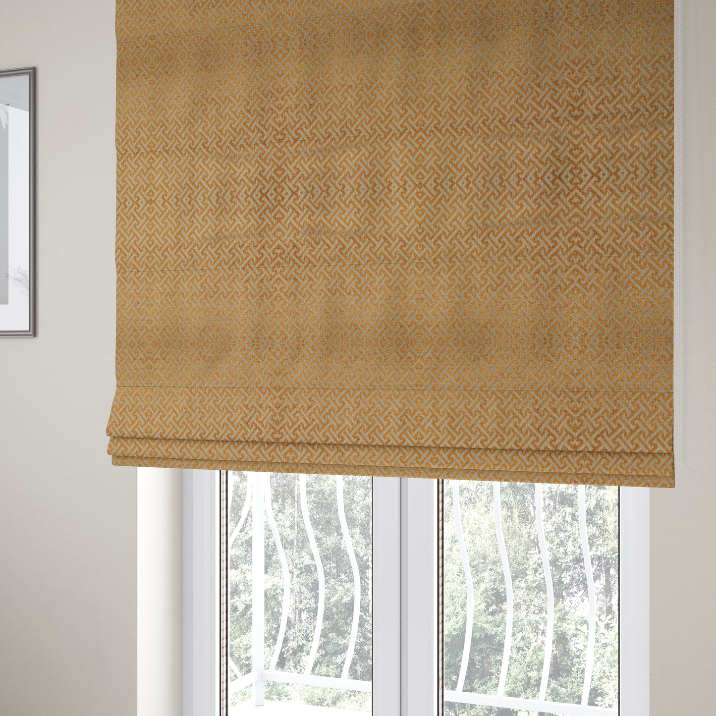 Napier Greek Key Geometric Pattern Golden Yellow Chenille Upholstery Fabric CTR-1296 - Roman Blinds