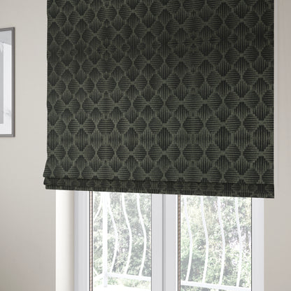 Canberra Geometric Pattern Chenille Black Material Upholstery Fabric CTR-1297 - Roman Blinds