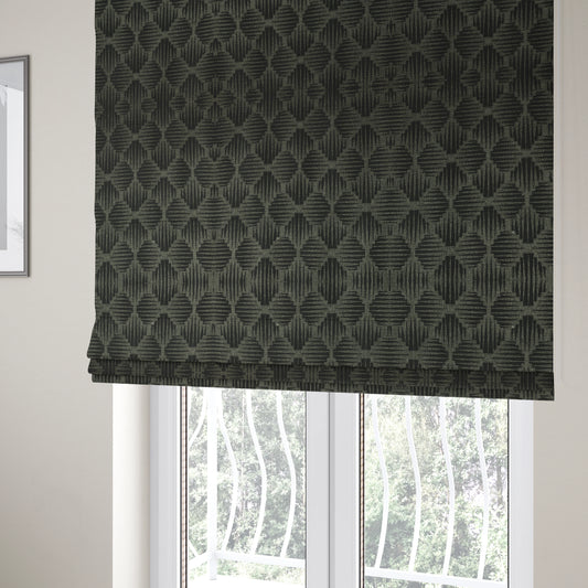 Canberra Geometric Pattern Chenille Black Material Upholstery Fabric CTR-1297 - Roman Blinds