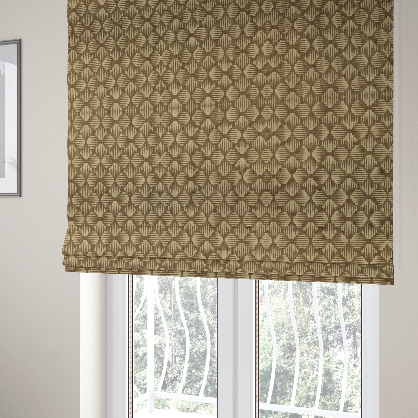 Canberra Geometric Pattern Chenille Brown Beige Material Upholstery Fabric CTR-1298 - Roman Blinds