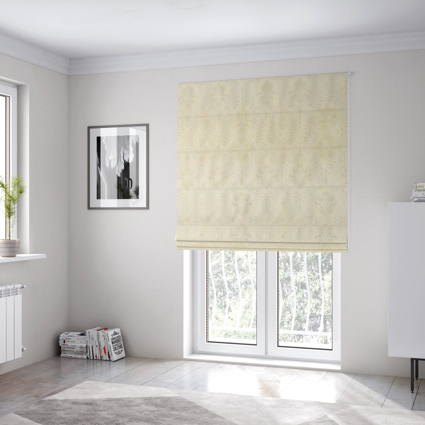 Sultan Collection Damask Pattern Golden Shine Effect Cream Colour Upholstery Fabric CTR-130 - Roman Blinds