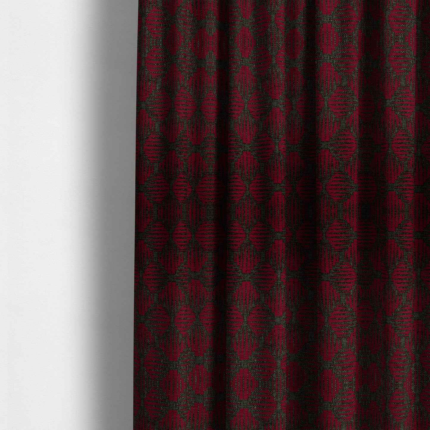 Canberra Geometric Pattern Chenille Red Material Upholstery Fabric CTR-1300 - Made To Measure Curtains