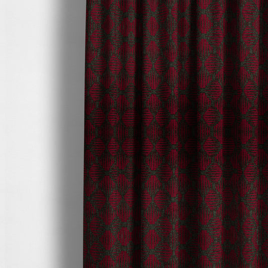 Canberra Geometric Pattern Chenille Red Material Upholstery Fabric CTR-1300 - Made To Measure Curtains