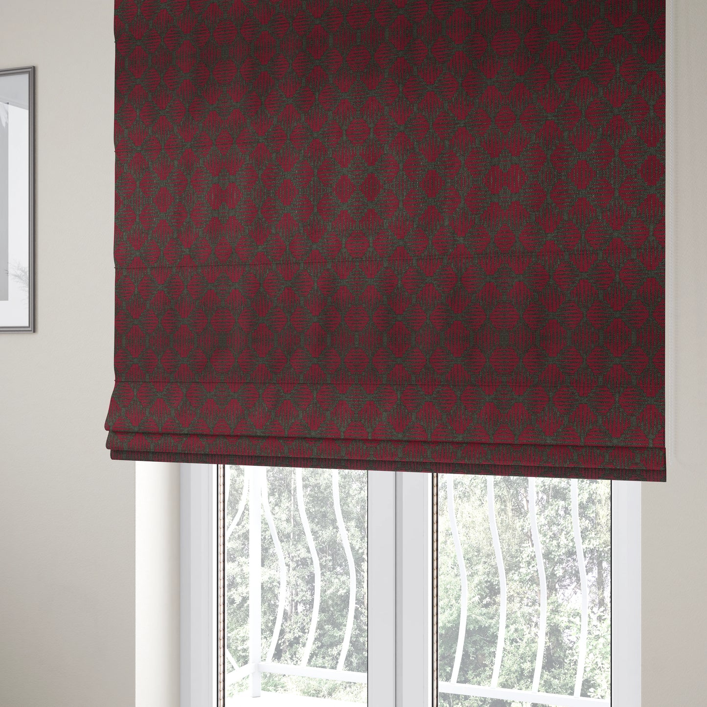 Canberra Geometric Pattern Chenille Red Material Upholstery Fabric CTR-1300 - Roman Blinds