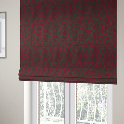 Canberra Geometric Pattern Chenille Red Material Upholstery Fabric CTR-1300 - Roman Blinds