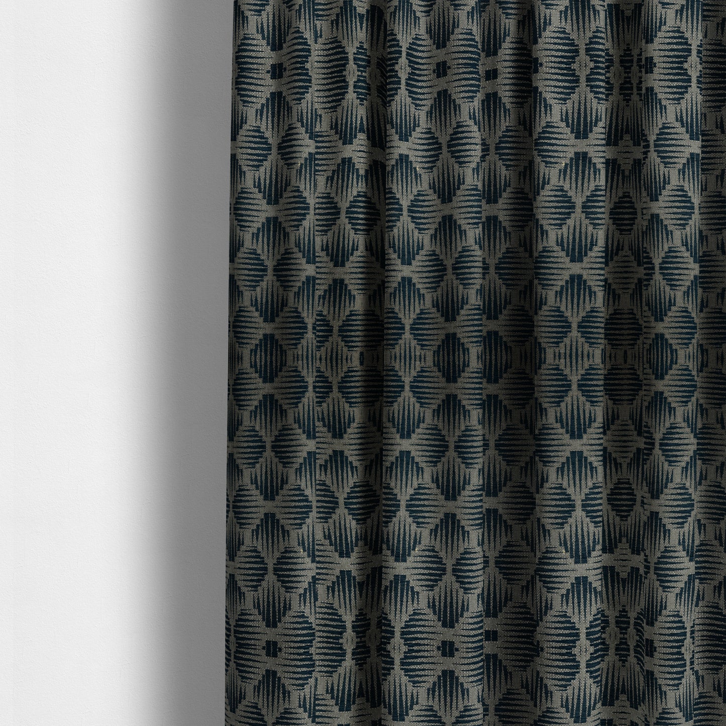 Canberra Geometric Pattern Chenille Navy Blue Material Upholstery Fabric CTR-1301 - Made To Measure Curtains