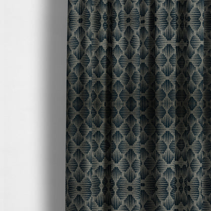 Canberra Geometric Pattern Chenille Navy Blue Material Upholstery Fabric CTR-1301 - Made To Measure Curtains