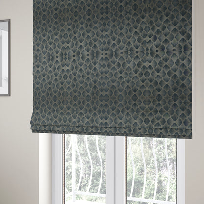 Canberra Geometric Pattern Chenille Navy Blue Material Upholstery Fabric CTR-1301 - Roman Blinds