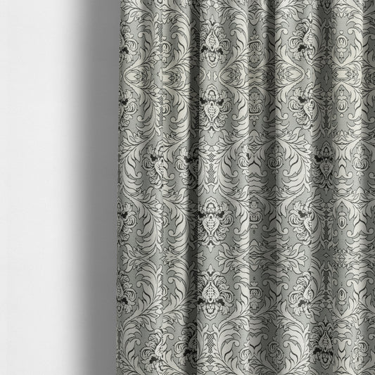 Sultan Collection Damask Pattern Silver Shine Effect Grey Black Colour Upholstery Fabric CTR-131 - Made To Measure Curtains