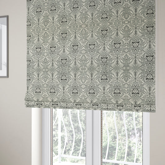 Sultan Collection Damask Pattern Silver Shine Effect Grey Black Colour Upholstery Fabric CTR-131 - Roman Blinds