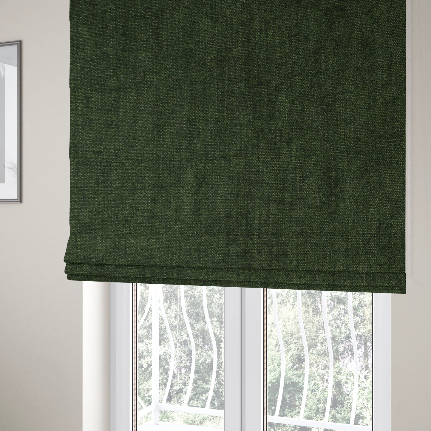 Sunset Chenille Material Hunter Green Colour Upholstery Fabric CTR-1316 - Roman Blinds