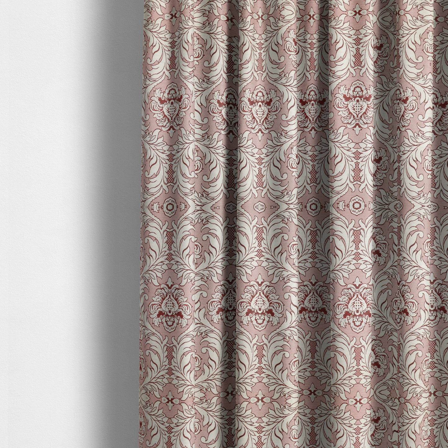 Sultan Collection Damask Pattern Silver Shine Effect Red Colour Upholstery Fabric CTR-132 - Made To Measure Curtains