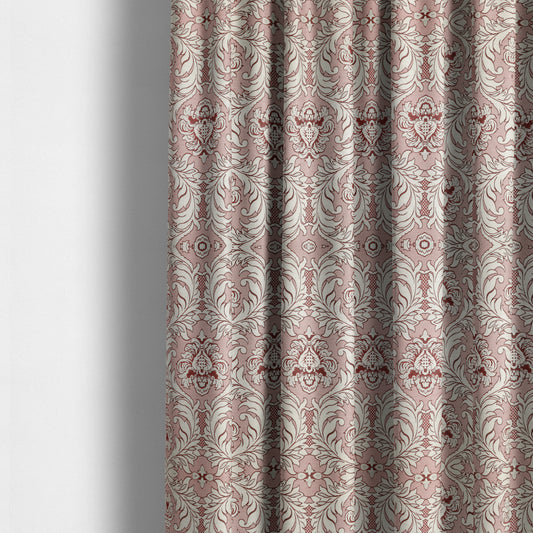 Sultan Collection Damask Pattern Silver Shine Effect Red Colour Upholstery Fabric CTR-132 - Made To Measure Curtains