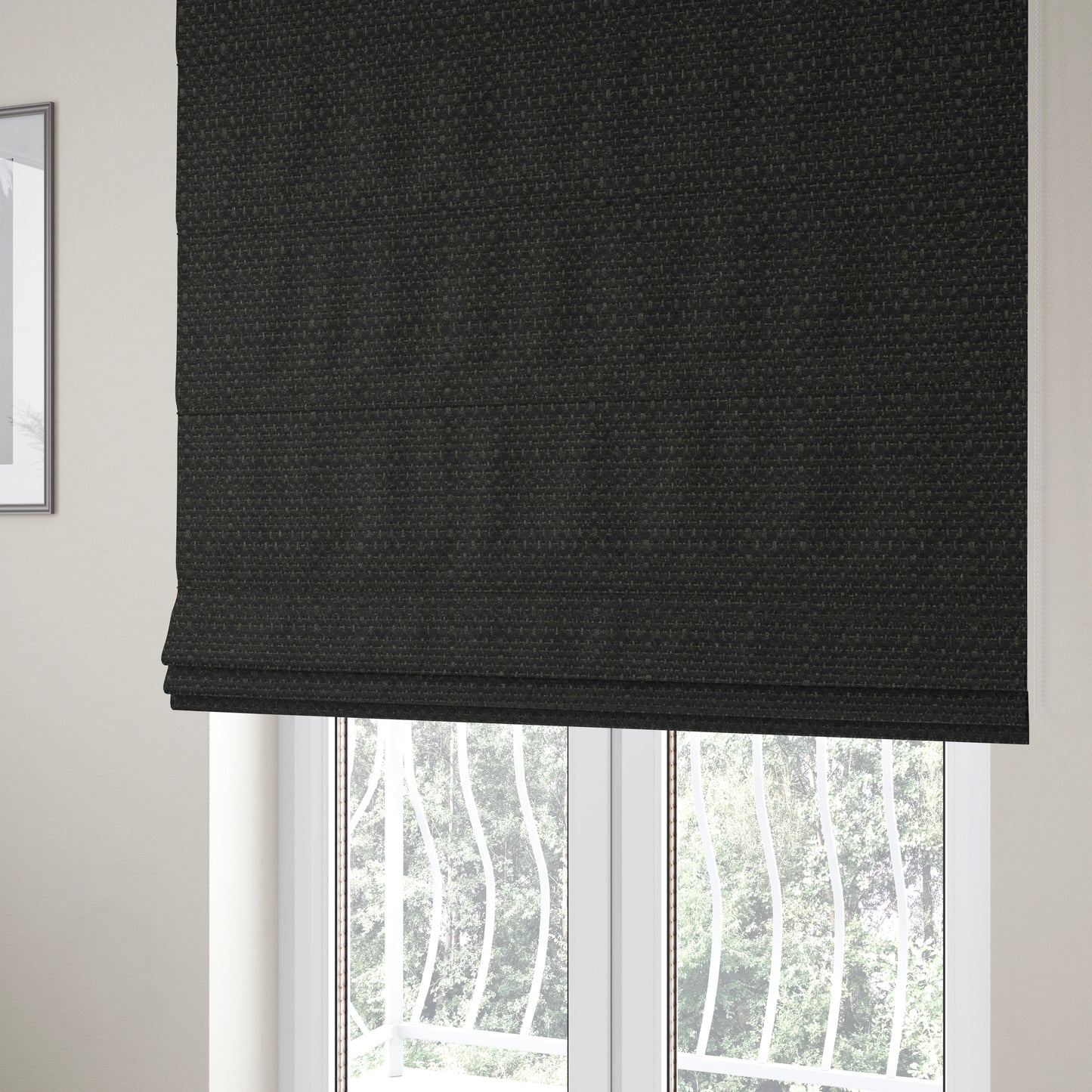 Washington Textured Chenille Black Colour Upholstery Fabric CTR-1348 - Roman Blinds