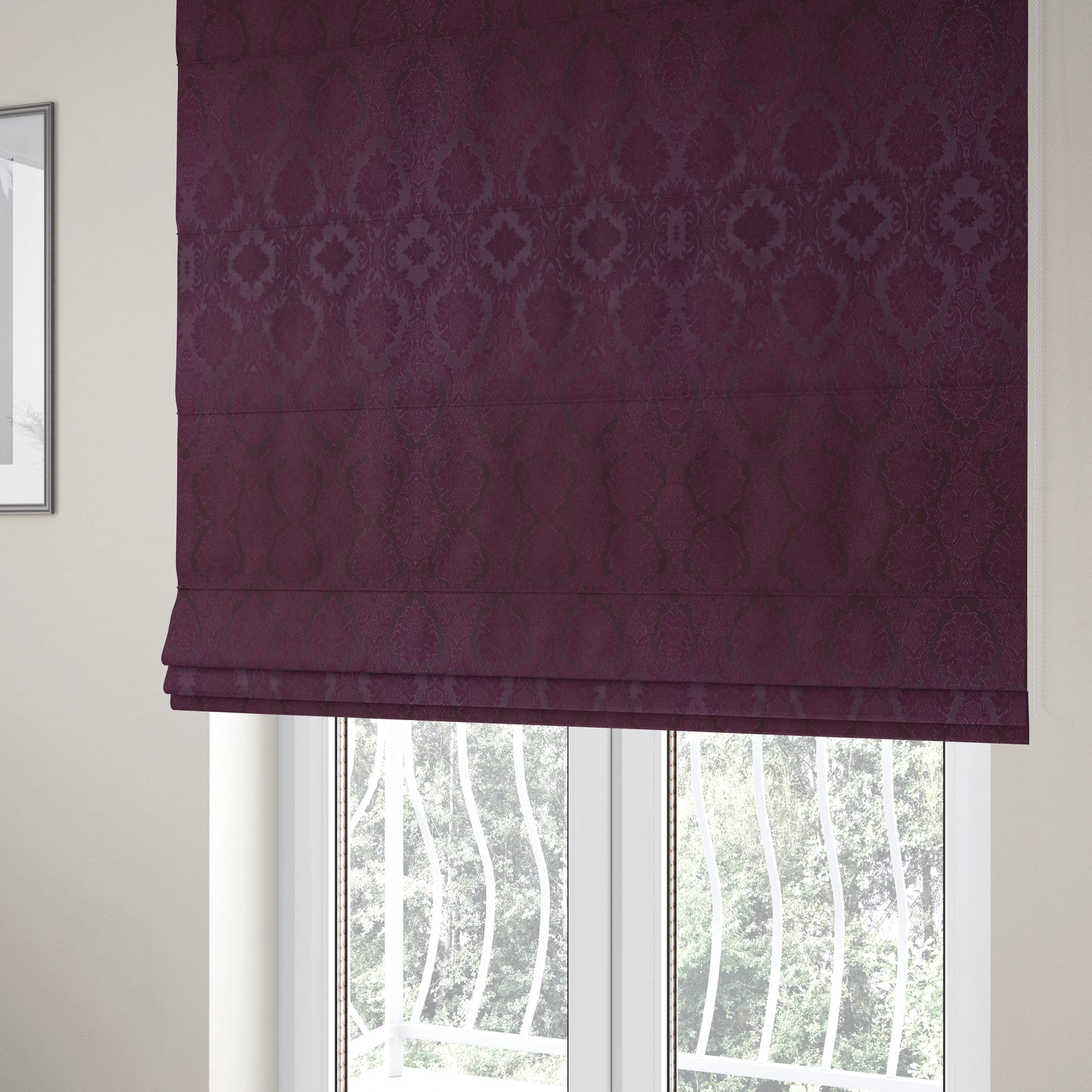 Anook Collection Purple Colour Damask Floral Pattern Soft Chenille Upholstery Fabric CTR-136 - Roman Blinds