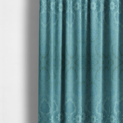 Anook Collection Blue Colour Damask Floral Pattern Soft Chenille Upholstery Fabric CTR-137 - Made To Measure Curtains