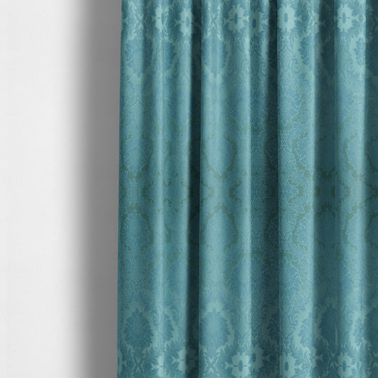 Anook Collection Blue Colour Damask Floral Pattern Soft Chenille Upholstery Fabric CTR-137 - Made To Measure Curtains