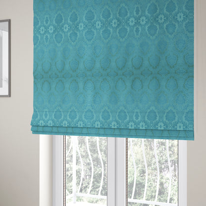 Anook Collection Blue Colour Damask Floral Pattern Soft Chenille Upholstery Fabric CTR-137 - Roman Blinds