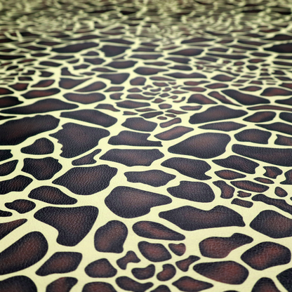A seamless, repeating fabric pattern featuring a brown and cream giraffe print with a textured, leather-like finish on the dark spots.