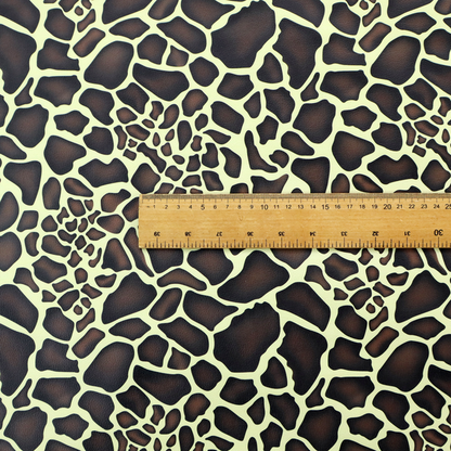 A seamless, repeating fabric pattern featuring a brown and cream giraffe print with a textured, leather-like finish on the dark spots.