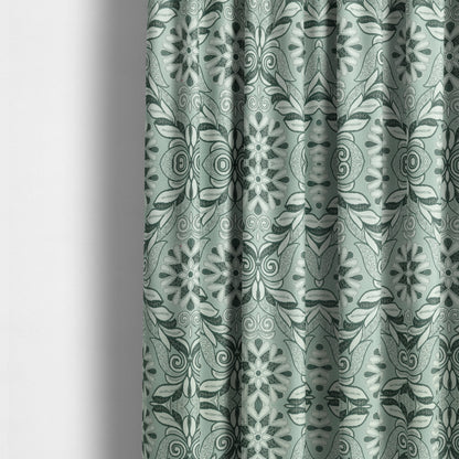 Sultan Collection Damask Floral Pattern Silver Shine Effect Teal Green Colour Upholstery Fabric CTR-140 - Made To Measure Curtains